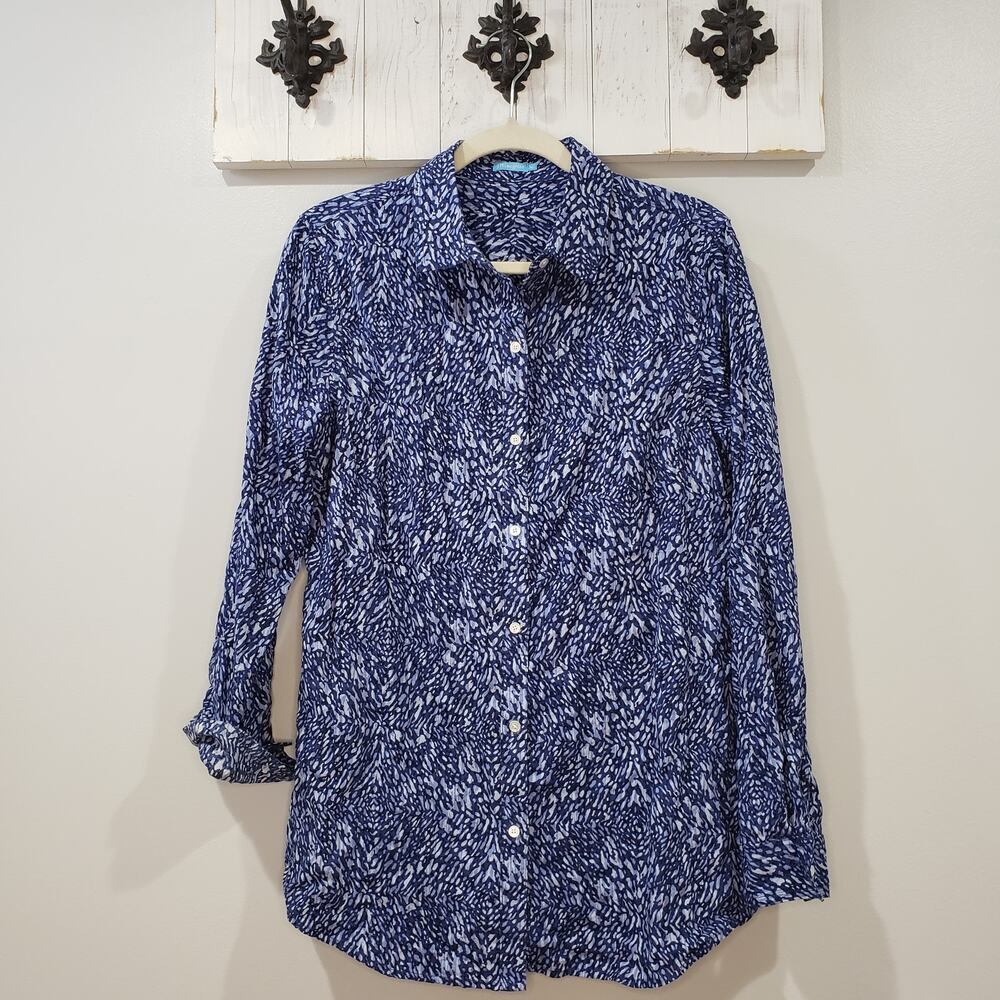 J McLaughlin Lois Blouse Blue Beatriz Spot Print Top M